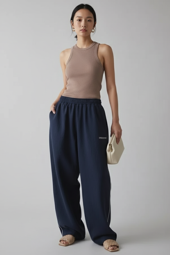 Pantalon Baggy Bleu Marine Ample Décontracté Sport - Molleton