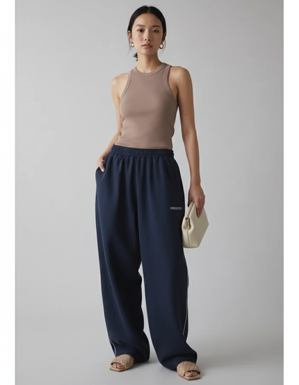 Pantalon Baggy Bleu Marine Ample Décontracté Sport - Molleton