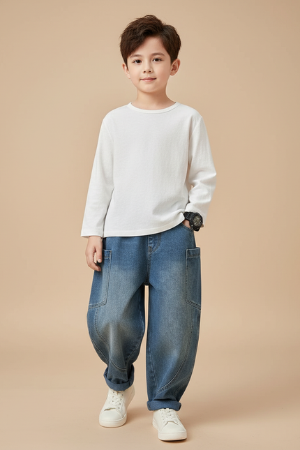 Pantalon Baggy Bleu Jean Ample Enfant Poches