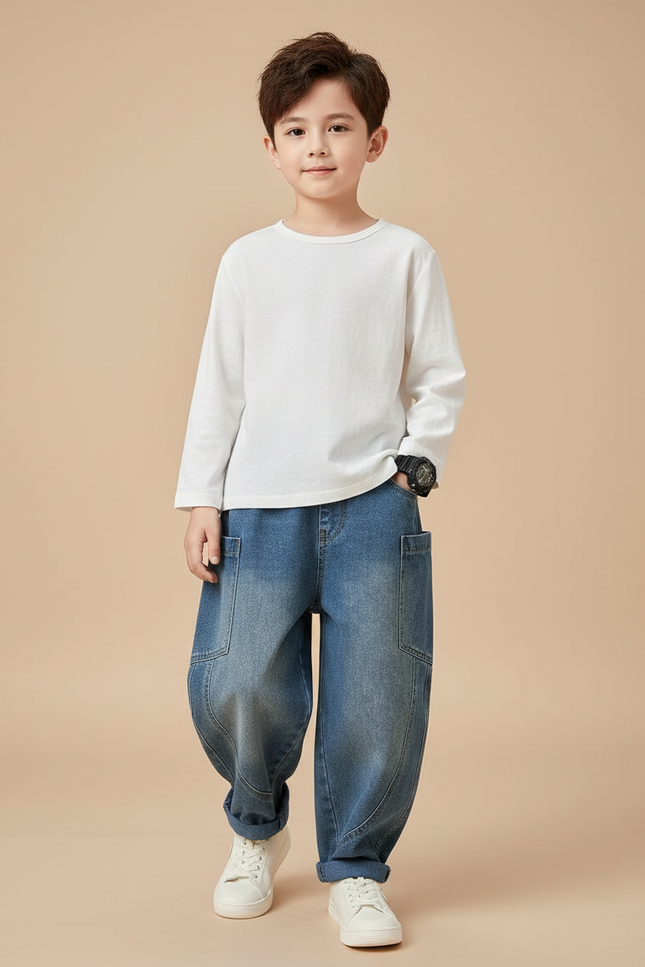 Pantalon Baggy Bleu Jean Ample Enfant Poches