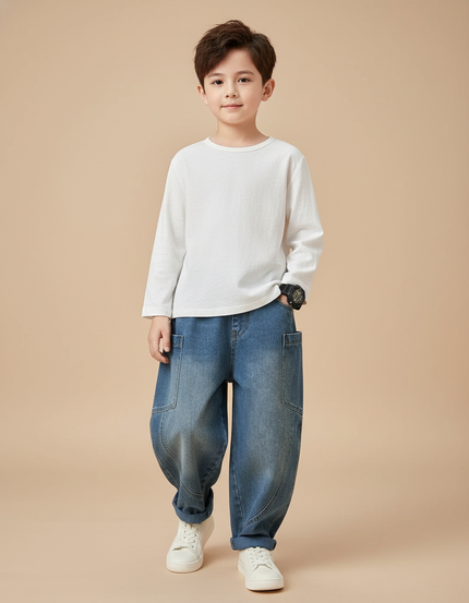Pantalon Baggy Bleu Jean Ample Enfant Poches