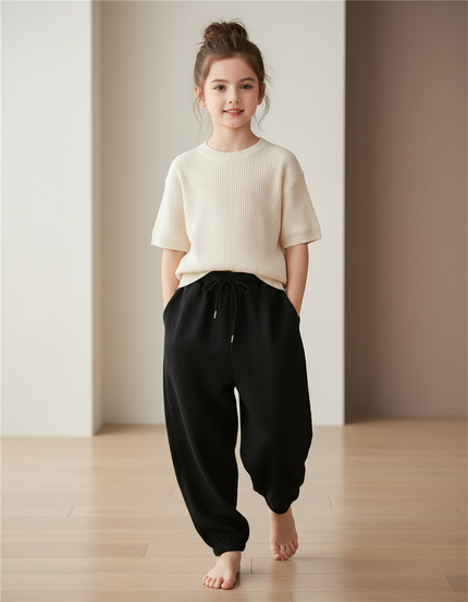 Pantalon Baggy Noir Ample Lin Décontracté Enfant