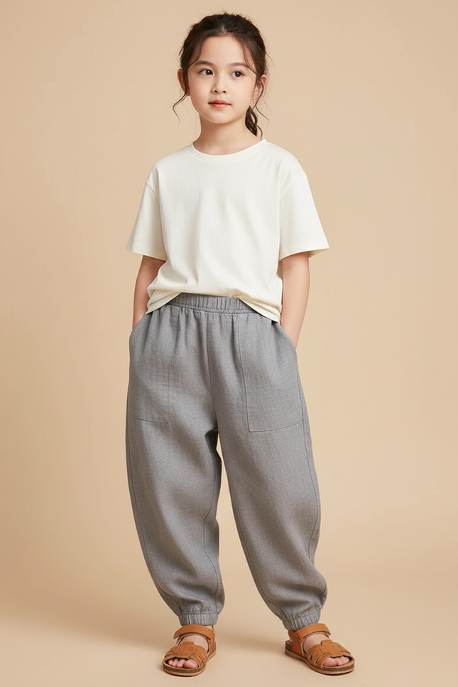 Pantalon Baggy Gris Ample Coton Enfant Confortable