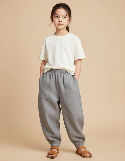 Pantalon Baggy Gris Ample Coton Enfant Confortable
