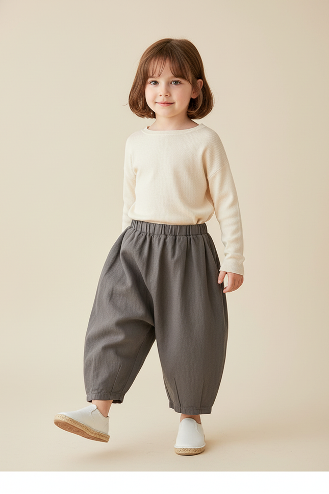 Pantalon Baggy Gris Ample Confortable Enfant Coton