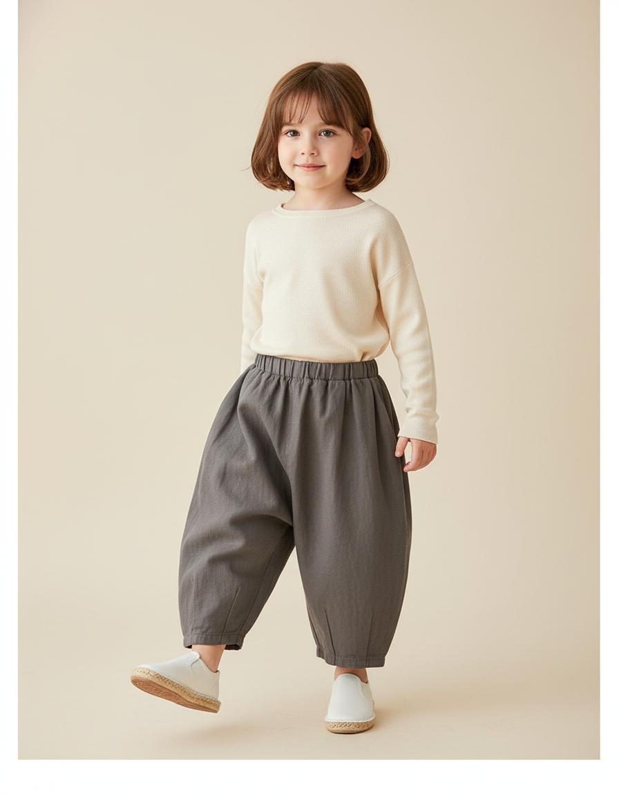 Pantalon Baggy Gris Ample Confortable Enfant Coton