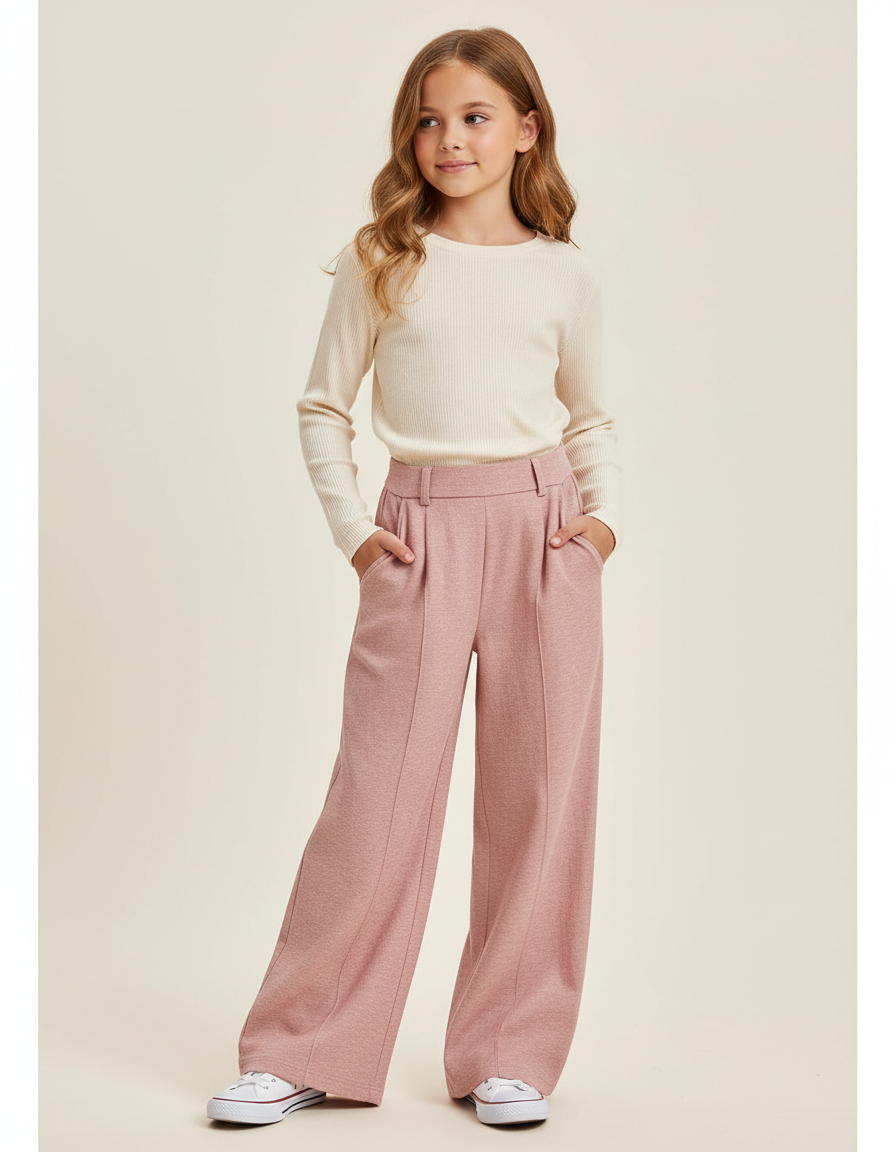 Pantalon Baggy Rose Plissé Ample Confortable Fille - Molleton