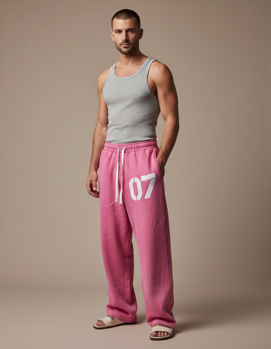 Pantalon Baggy Rose Ample Molleton Imprimé Décontracté Homme