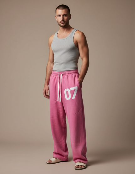 Pantalon Baggy Rose Ample Molleton Imprimé Décontracté Homme