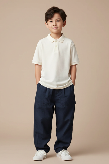 Pantalon Baggy Bleu Marine Ample Décontracté Coton Garçon