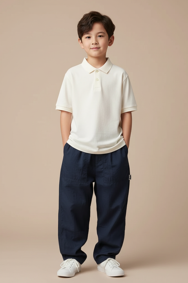 Pantalon Baggy Bleu Marine Ample Décontracté Coton Garçon