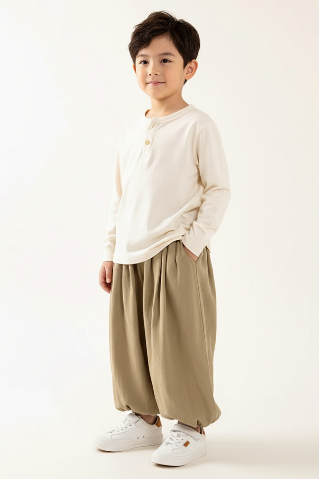 Pantalon Baggy Kaki Ample Coton Décontracté Enfant - Molleton