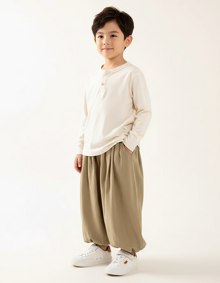 Pantalon Baggy Kaki Ample Coton Décontracté Enfant - Molleton
