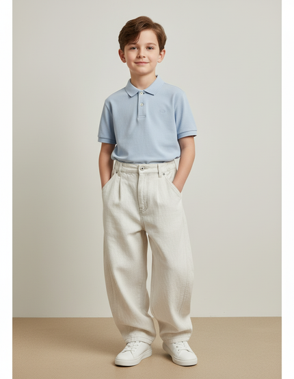 Pantalon Baggy Blanc Cassé Ample Plissé Décontracté Garçon - Beige Jean