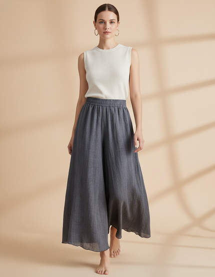 Pantalon Baggy Gris Ample Lin Fluide Femme