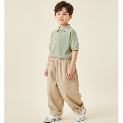 Pantalon Baggy Côtelé Beige Ample Élastique Enfant - Cordé