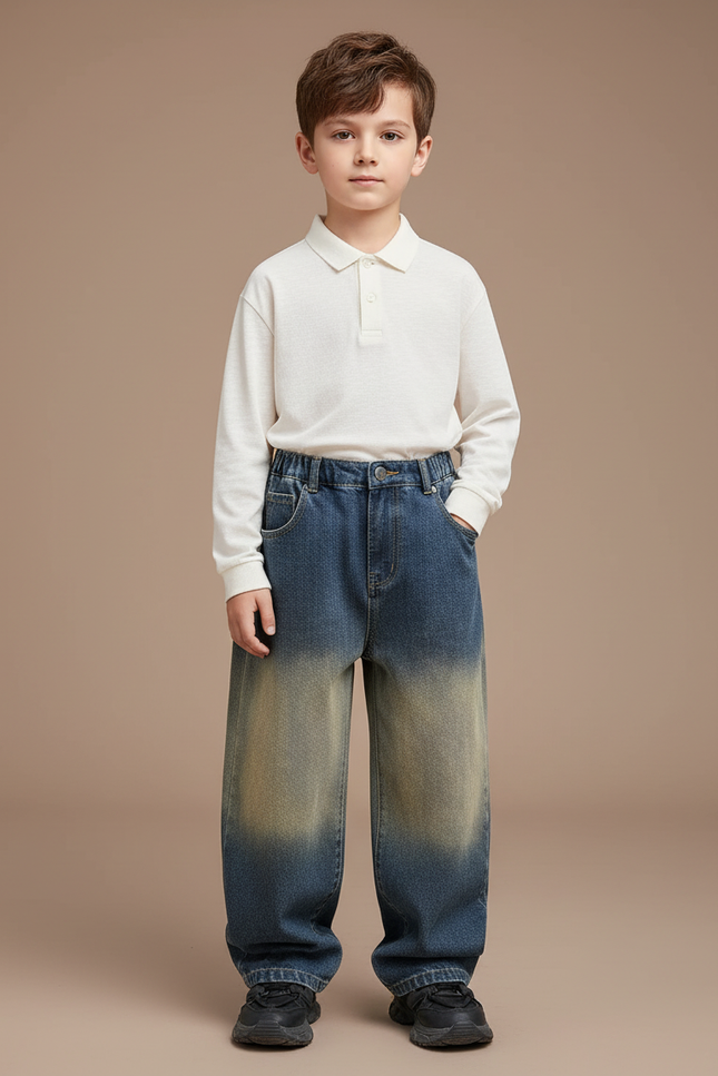 Pantalon Baggy Jean Dégradé Ample Enfant Décontracté - Multicolore