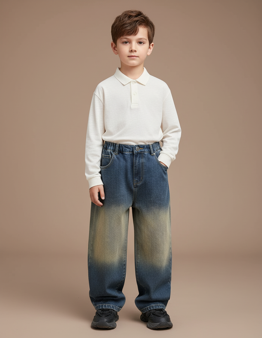 Pantalon Baggy Jean Dégradé Ample Enfant Décontracté - Multicolore