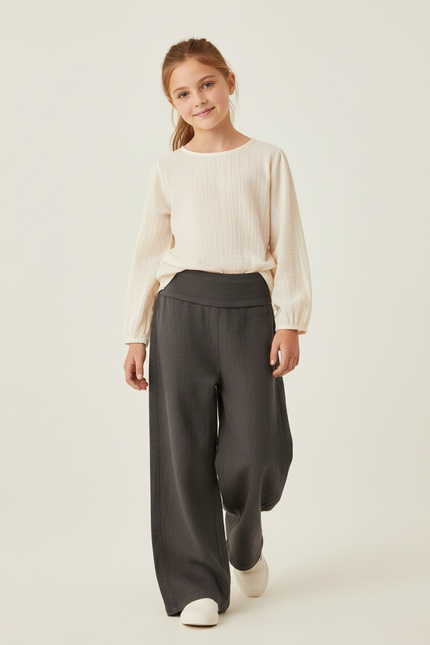 Pantalon Baggy Gris Ample Décontracté Confortable Fille - Lin