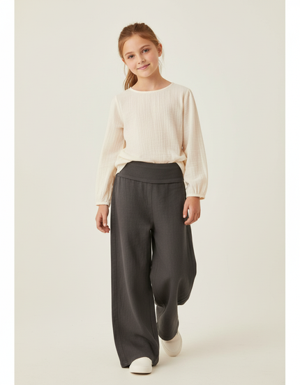 Pantalon Baggy Gris Ample Décontracté Confortable Fille - Lin