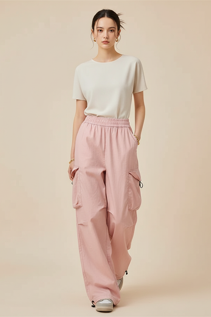 Pantalon Baggy Rose Cargo Ample Femme - Polyester