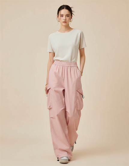 Pantalon Baggy Rose Cargo Ample Femme - Polyester