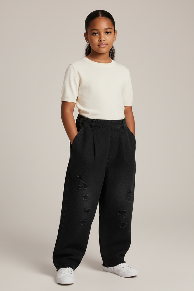 Pantalon Baggy Noir Déchiré Ample Décontracté Enfant - Jean