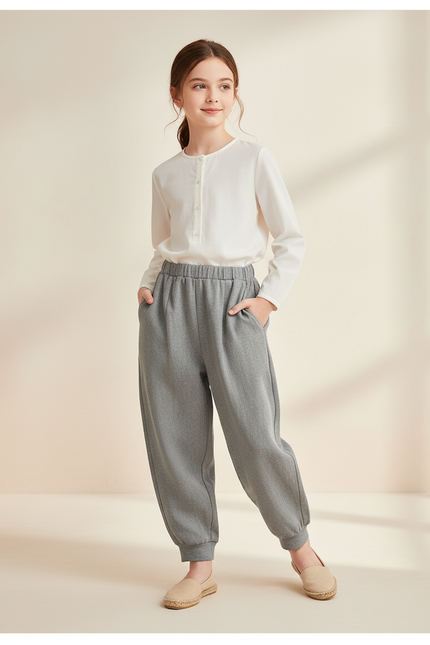 Pantalon Baggy Gris Chiné Ample Confortable Enfant - Molleton