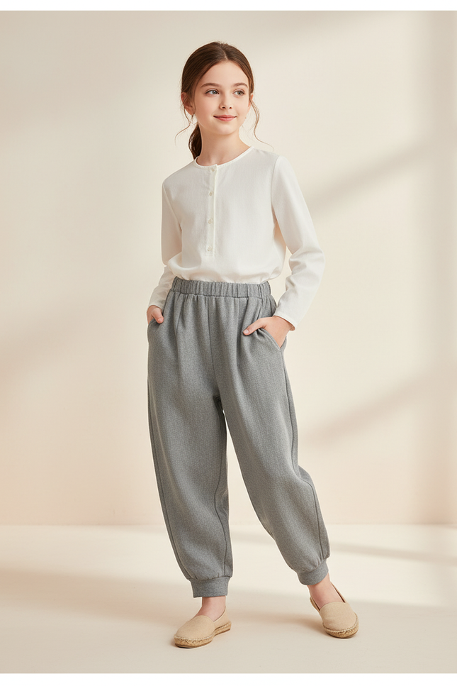Pantalon Baggy Gris Chiné Ample Confortable Enfant - Molleton