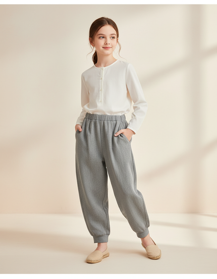 Pantalon Baggy Gris Chiné Ample Confortable Enfant - Molleton