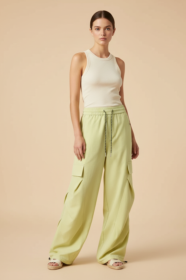Pantalon Baggy Vert Clair Cargo Ample Femme - Gabardine