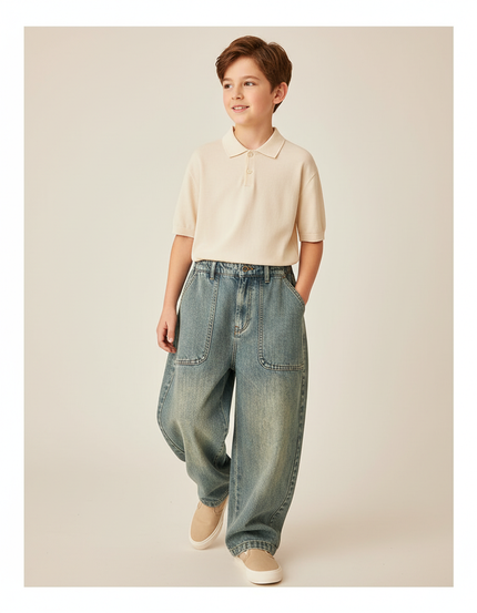 Pantalon Baggy Jean Bleu Délavé Ample Enfant