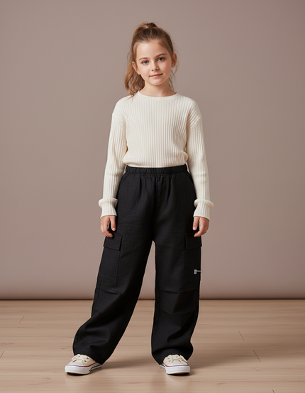 Pantalon Baggy Noir Cargo Ample Coton Enfant - Toile