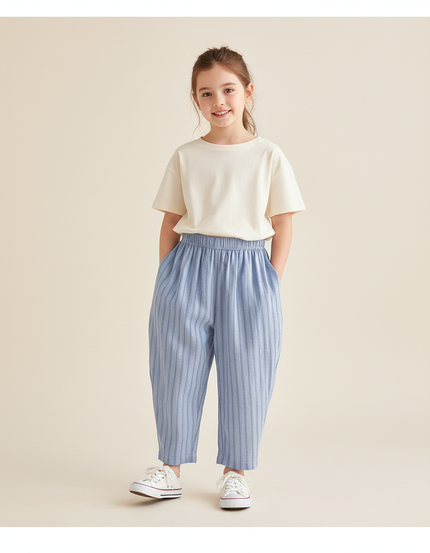 Pantalon Baggy Bleu Ciel Rayé Coton Ample Enfant