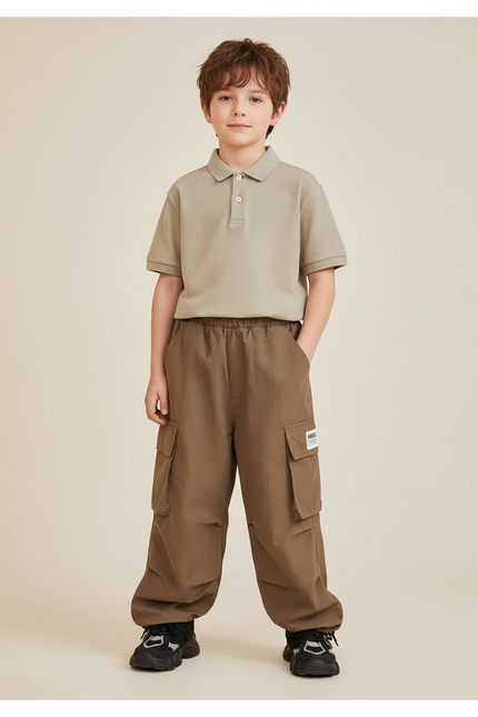 Pantalon Baggy Marron Cargo Ample Décontracté Garçon - Polyester