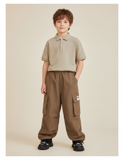 Pantalon Baggy Marron Cargo Ample Décontracté Garçon - Polyester
