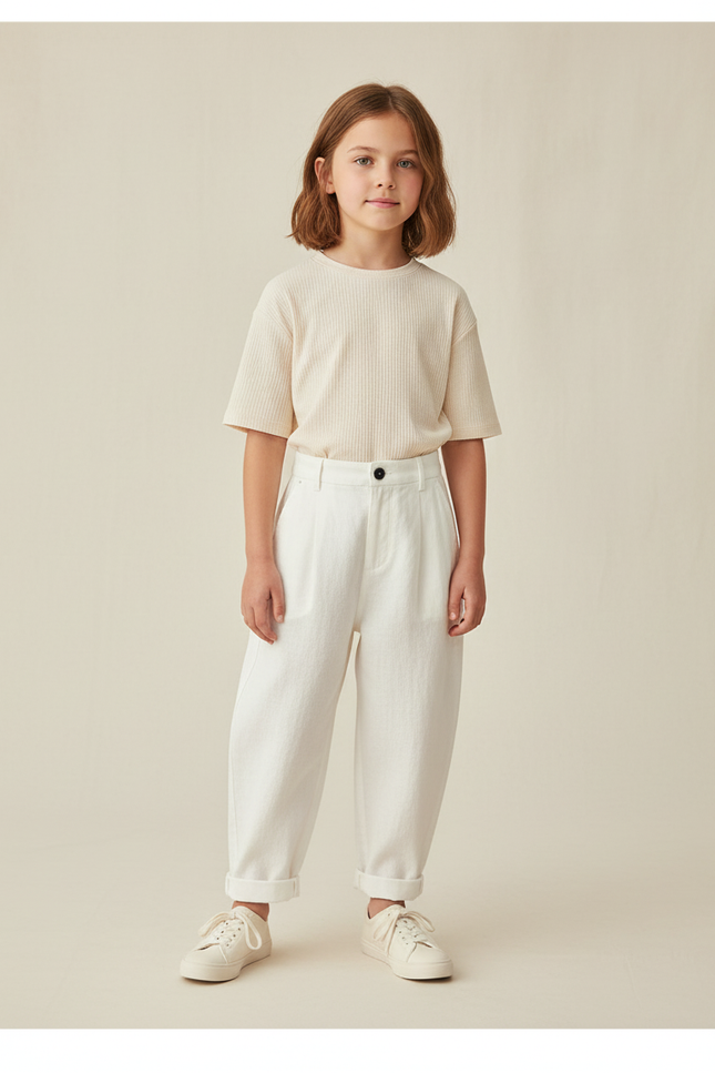 Pantalon Baggy Blanc Casse Ample Coton Enfant - Beige