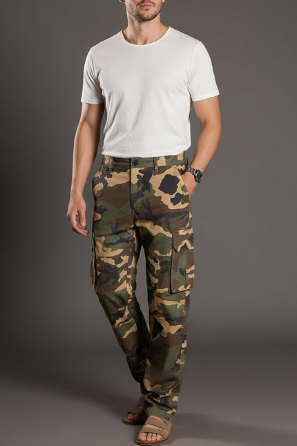 Pantalon Baggy Camouflage Coton Ample Cargo Homme - Multicolore