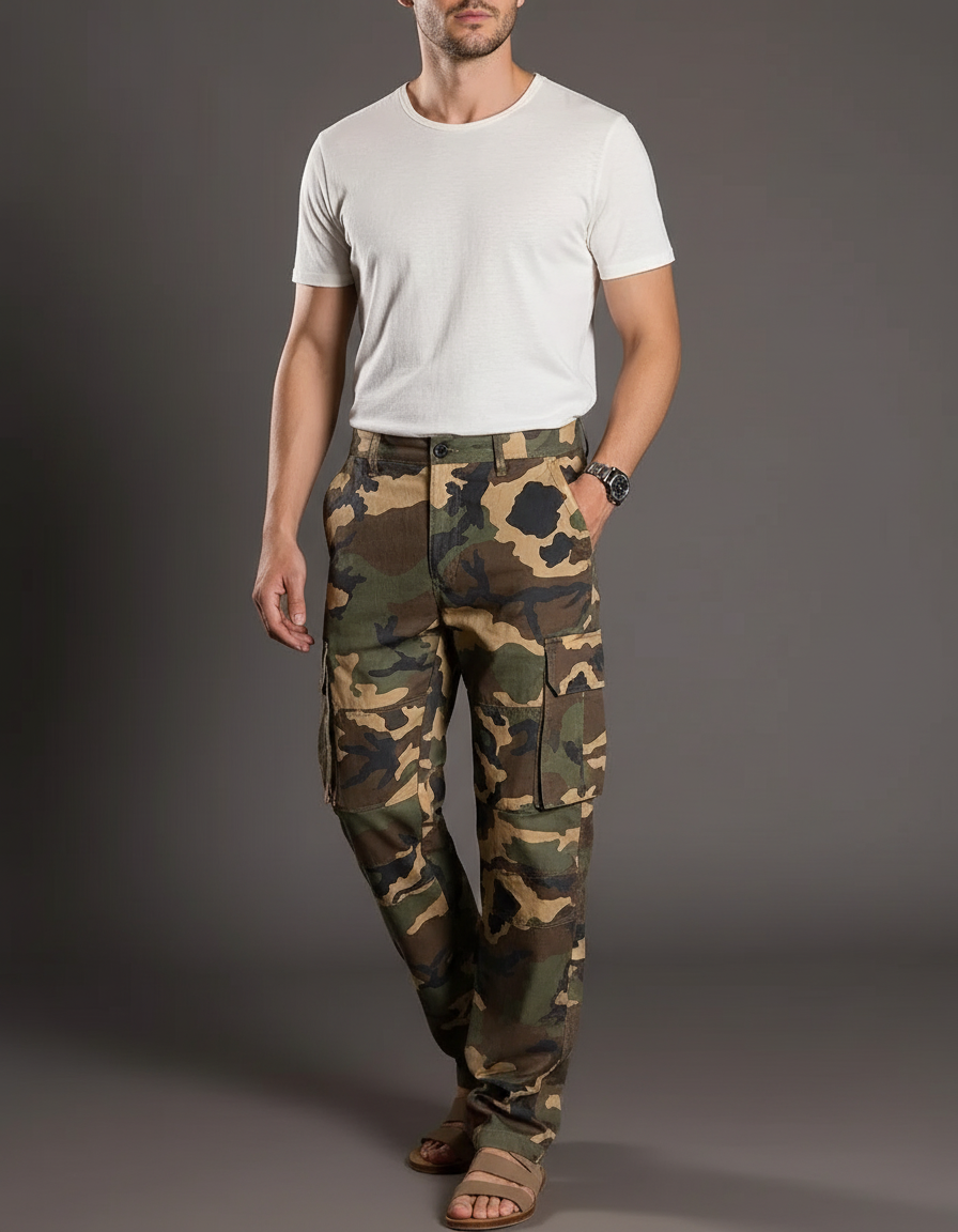 Pantalon Baggy Camouflage Coton Ample Cargo Homme - Multicolore