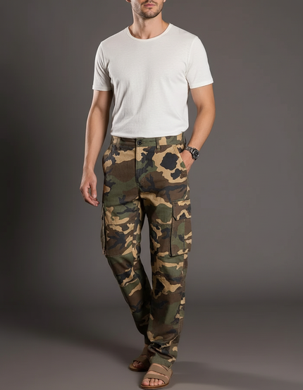 Pantalon Baggy Camouflage Coton Ample Cargo Homme - Multicolore