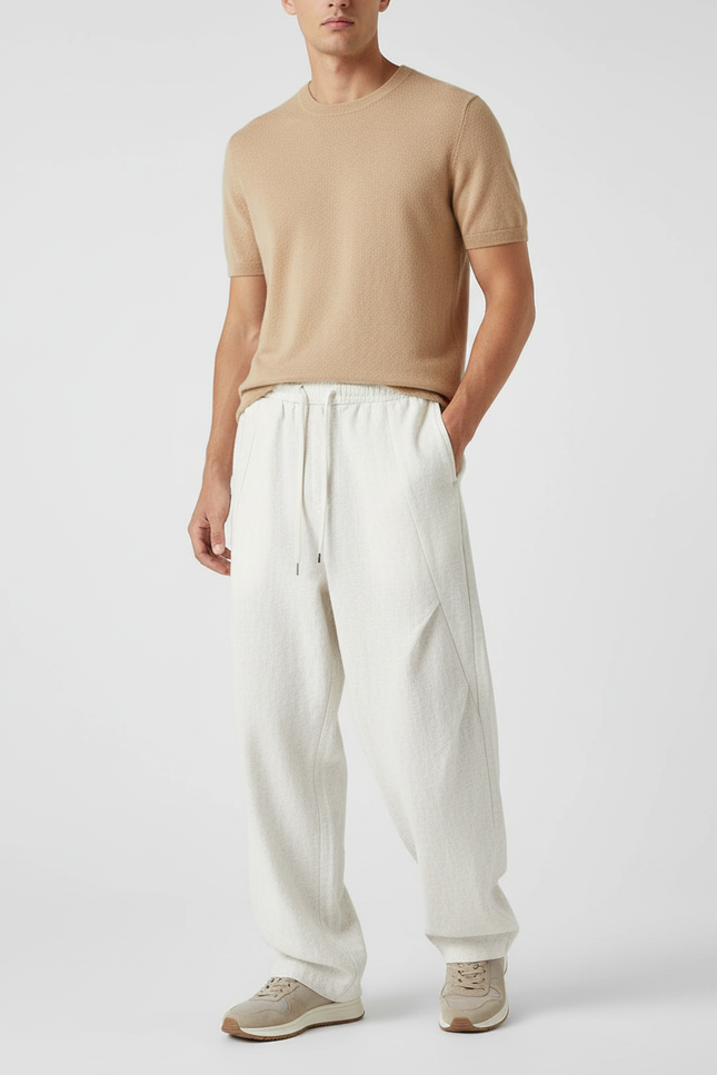 Pantalon Baggy Homme Large Cordon Écru Décontracté - Beige Lin