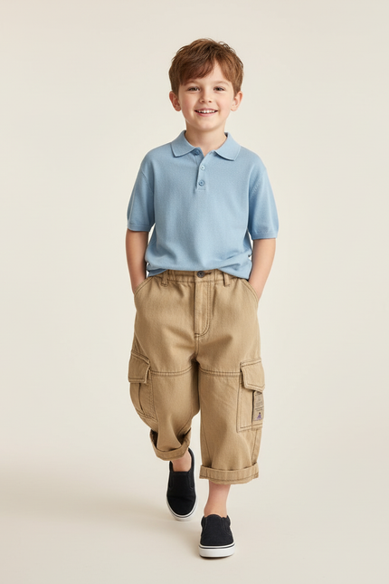 Pantalon Baggy Cargo Beige Coton Ample Garçon - Toile