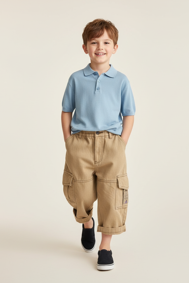 Pantalon Baggy Cargo Beige Coton Ample Garçon - Toile