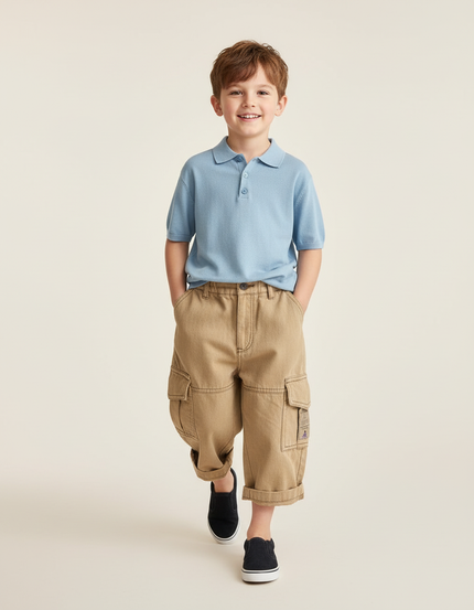 Pantalon Baggy Cargo Beige Coton Ample Garçon - Toile