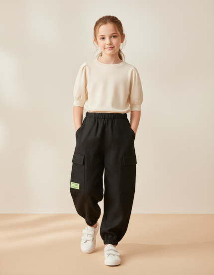 Pantalon Baggy Noir Lin Coton Ample Enfant
