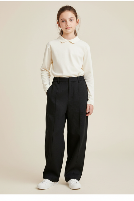 Pantalon Baggy Noir Ample Décontracté Confortable Fille - Laine