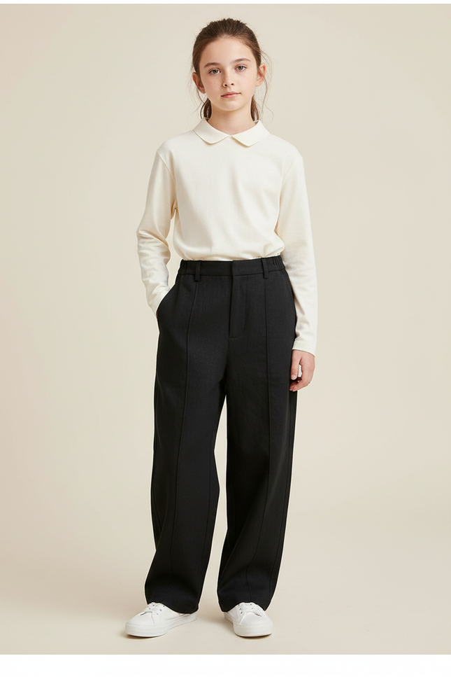 Pantalon Baggy Noir Ample Décontracté Confortable Fille - Laine
