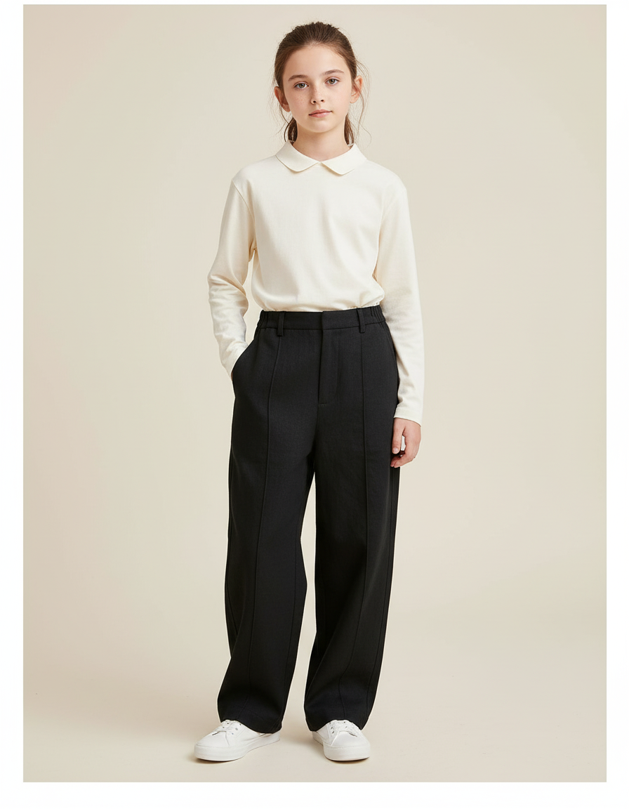 Pantalon Baggy Noir Ample Décontracté Confortable Fille - Laine