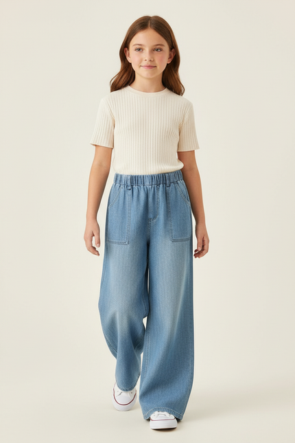 Pantalon Baggy Bleu Jean Ample Élastique Confortable