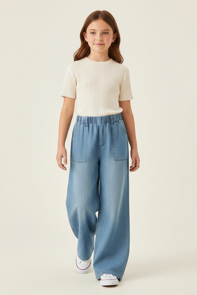 Pantalon Baggy Bleu Jean Ample Élastique Confortable